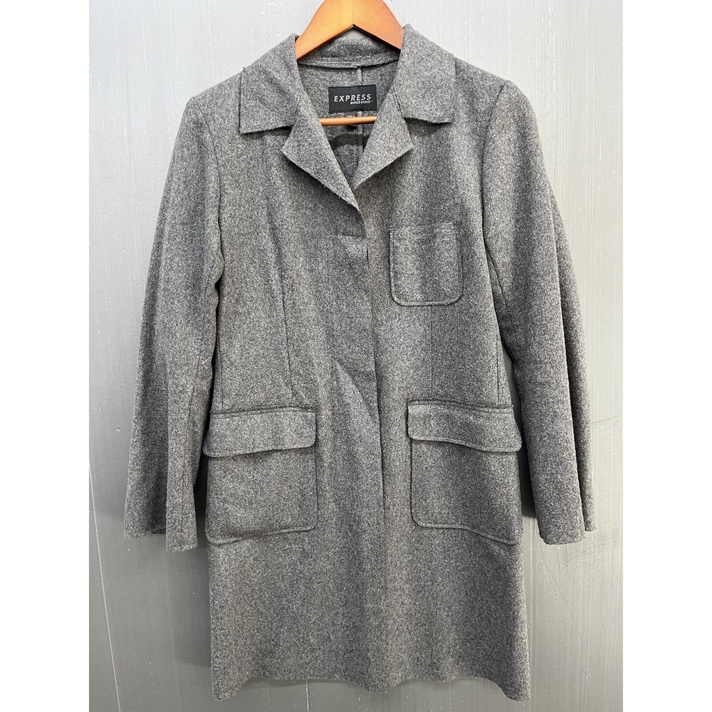 Vtg Express Coat Women S Deconstructed Wool Blend Gray Long Button Jacket Preppy
